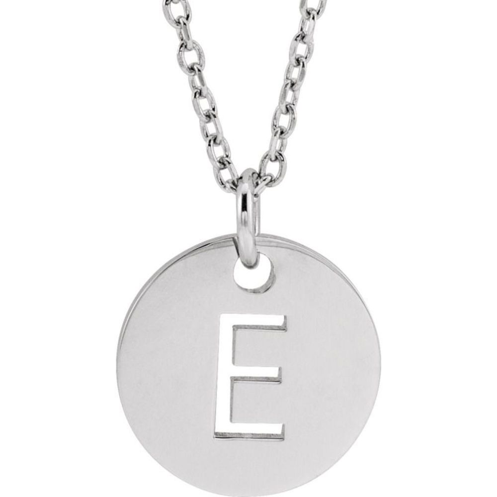 Sterling Silver Initial E, Small 10mm Pierced Disc Necklace, 16-18 In.